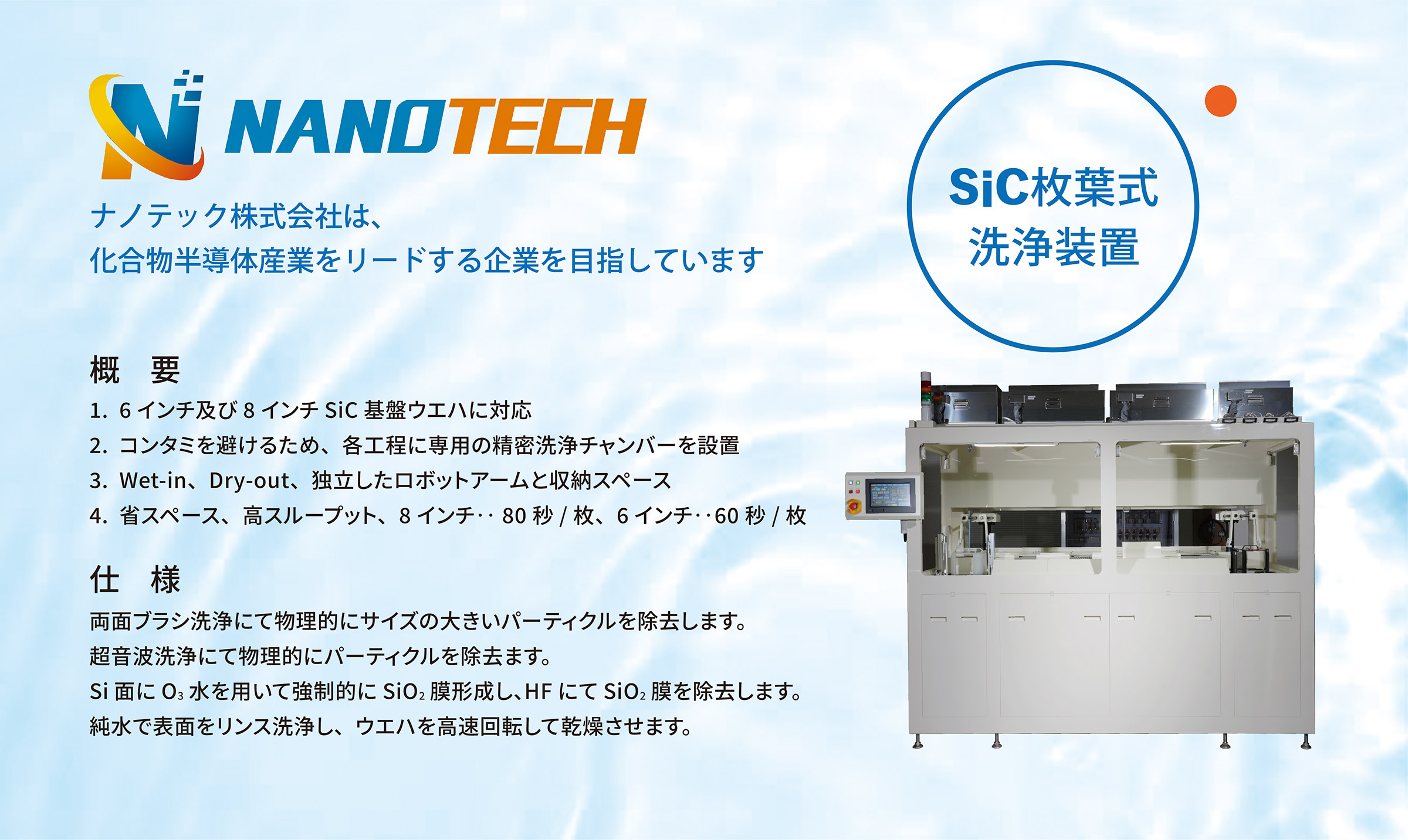 ナノテック株式会社 SiC枚葉式洗浄装置